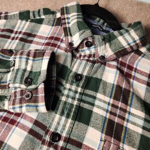 Trout Run Plaid Flannel Button Down Shirt Men's Green Burgundy Blue Casual
